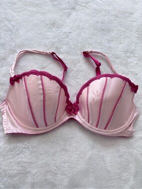 VICTORIA'S SECRET Sexy Little Things Pink Underwire Push-Up Satin Bra--EUC--36C